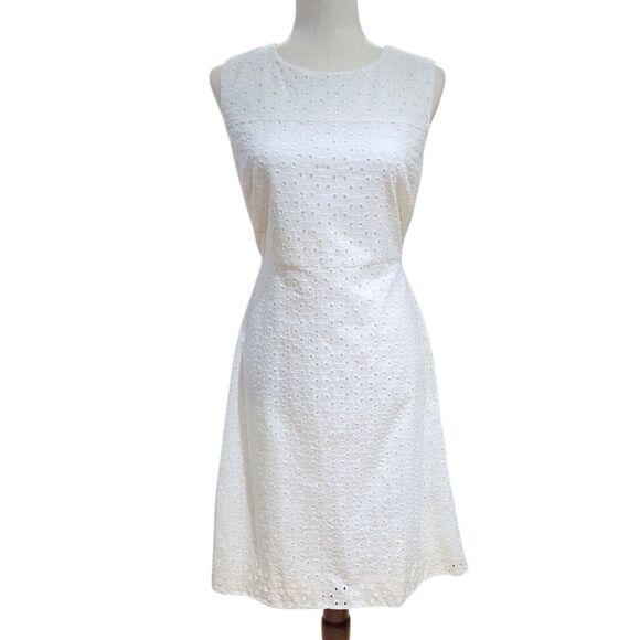 Premise Cotton Eyelet White A-line knee-length Dress 8 Sleeveless Zippered Lined - Picture 1 of 16